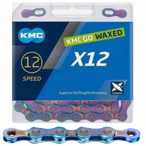 ORYGINALNY łańcuch rowerowy KMC X12 AURORA TĘCZOWY 126 ogniw WOSK + SPINKA