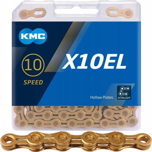 ZŁOTY Łańcuch rowerowy KMC X10EL 10 rz. 114 og SPINKA BOX OGRYGINALNY lekki