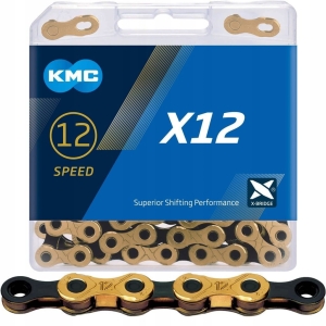 ORYGINALNY Łańcuch rowerowy KMC X12 12 rz. ZŁOTY SPINKA BOX